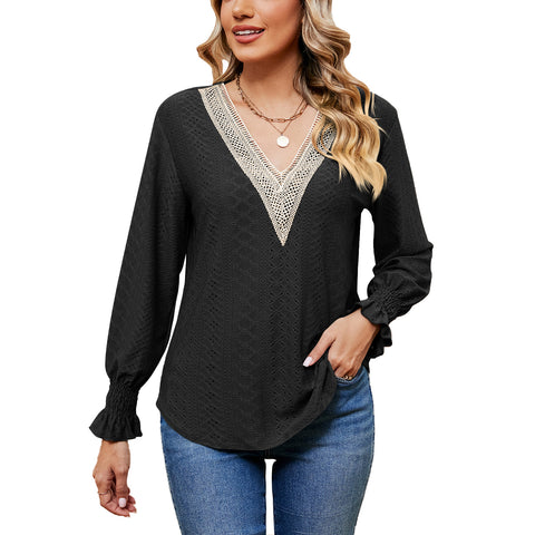 Women's Stitching Long Sleeve Loose-fitting Casual T-shirt Blouses