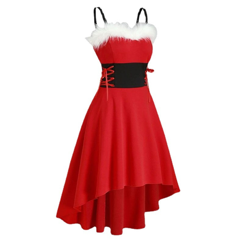 Autumn Christmas Red Off-shoulder Black Bow Dresses