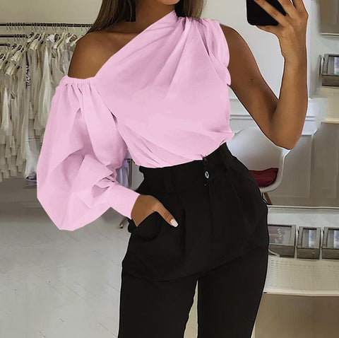 Women's Right Asymmetric One Sleeve Loose Slimming Blouses