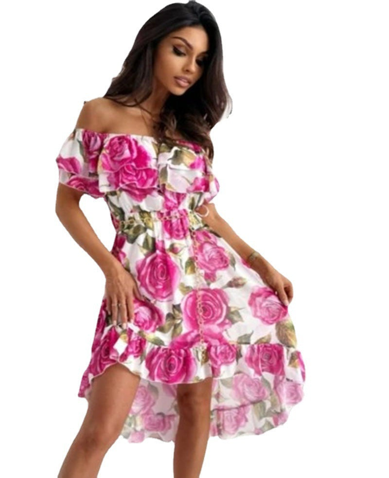 Women's Summer Printed Ruffled Slim Dress Dresses