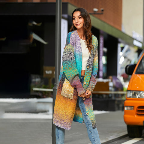 Women's Knitted Loose Rainbow Long Colorful Wool Knitwear