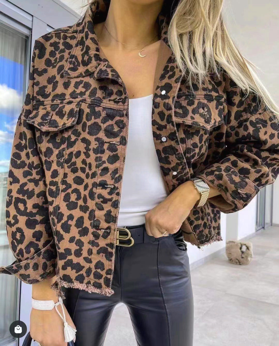 Women's Denim Autumn Leopard Print For Jackets