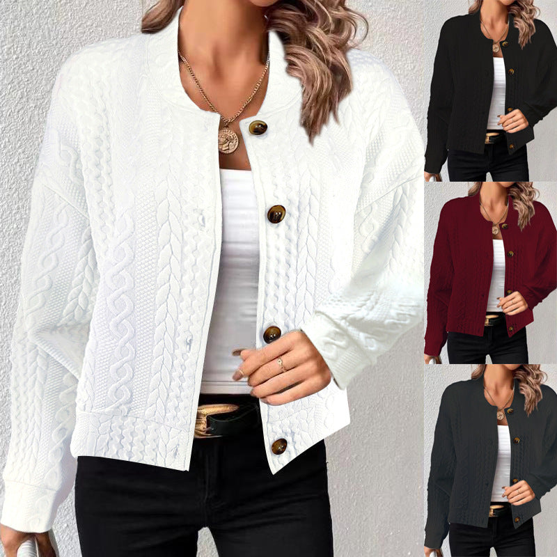 Women's Color Single Row Button Jacquard Long Jackets