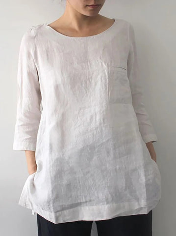 Classic Cotton Linen Split Long Sleeve Blouses