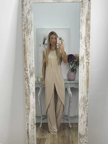 Women's Sleeveless Loose Round Neck Trousers Two-piece Suits