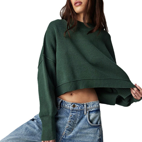 Women's Fashion Round Neck Solid Color Loose Sweaters