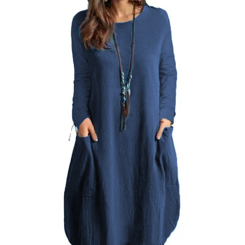 Women's Cotton And Linen Loose Casual Solid Color Dresses