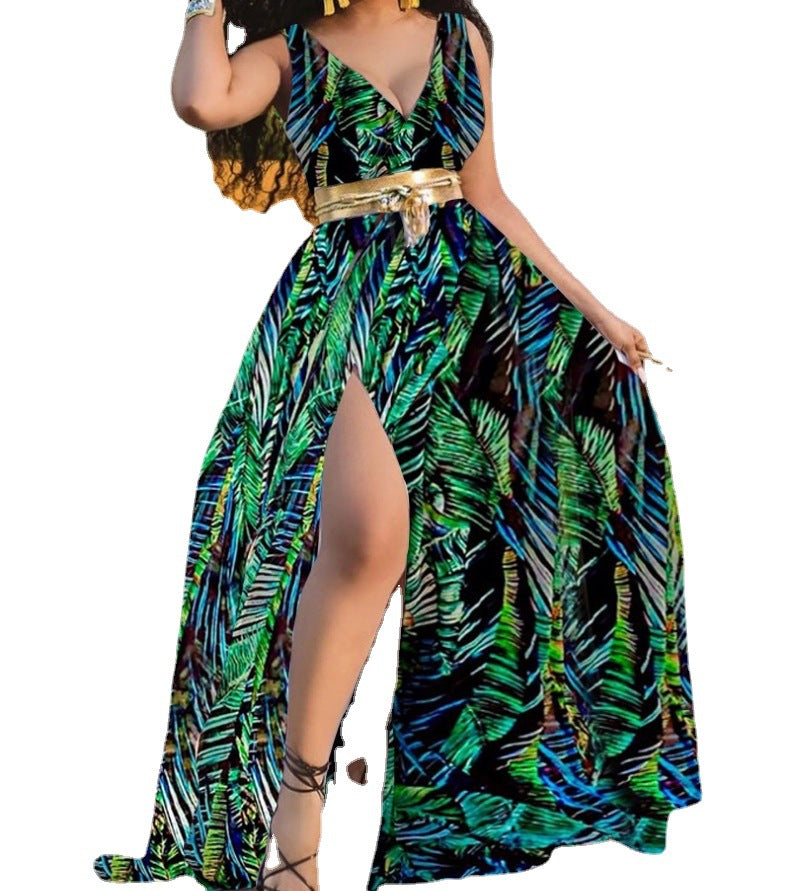 Printed Waist-controlled Large Mid-waist Temperament Commute Long Sexy Dresses