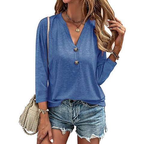 Women's Autumn Solid Color Buttons Loose Sleeve Tops