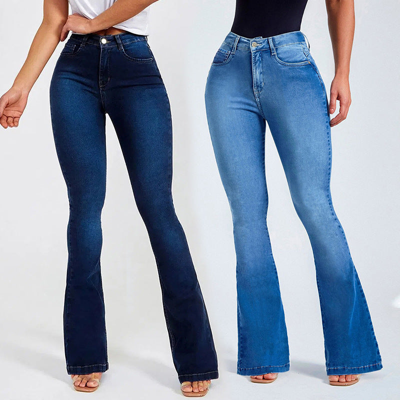 Women's High Waist Slim Stretch Shaping Bell-bottom Jeans