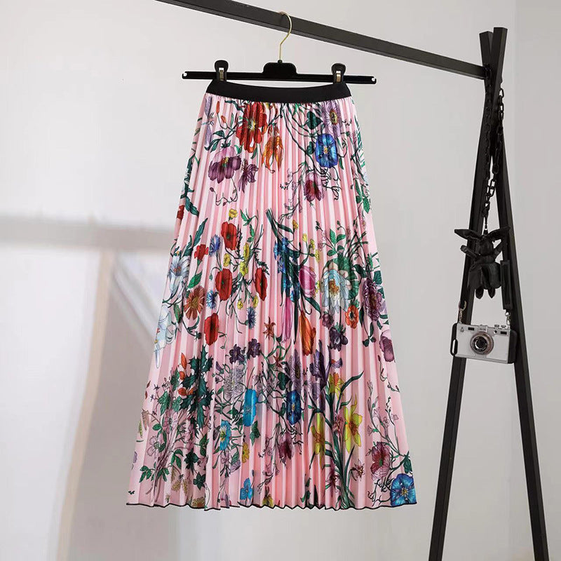 Women's Half High Waist Print Cartoon Pleated Skirts