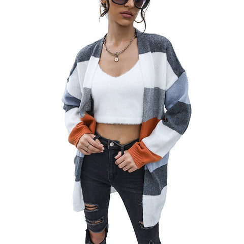Casual Knitted Color Matching Long Sleeve Knitwear