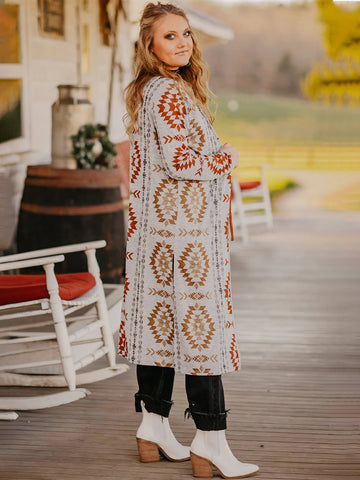 Women's Autumn Cashmere Printed Long Casual Outerwear Sweaters