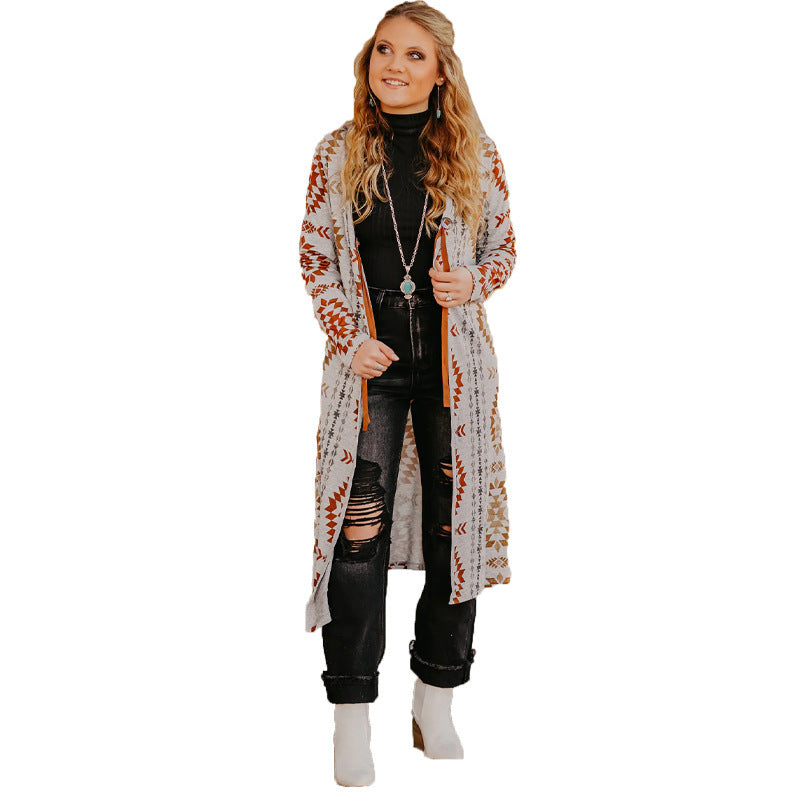 Women's Autumn Cashmere Printed Long Casual Outerwear Sweaters