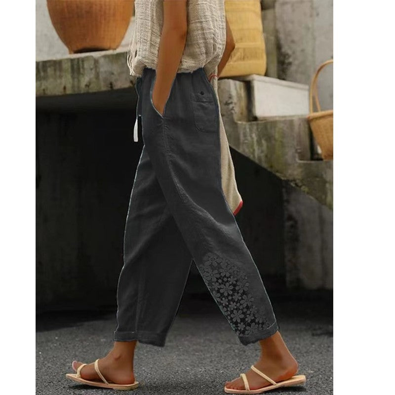 Women's Temperament Commute Solid Color Cotton Linen Pants