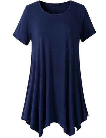 Women's Summer Mid-length Short-sleeved T-shirt Loose Round Neck Solid Blouses