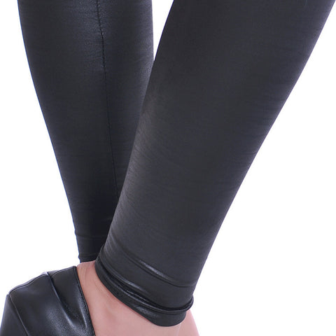 Women's Leather High Waist Stretch Breathable Slim Leggings