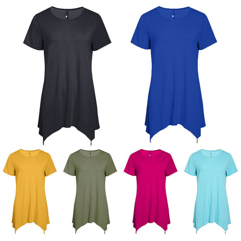 Women's Summer Mid-length Short-sleeved T-shirt Loose Round Neck Solid Blouses