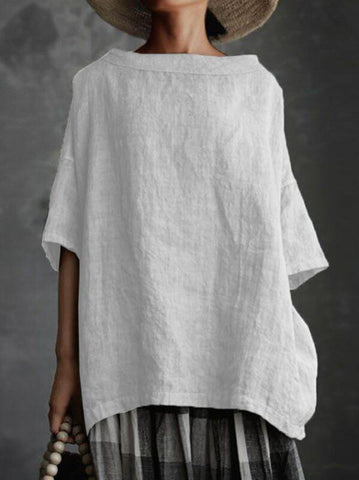 Women's Summer Cotton Linen Solid Color Loose Blouses