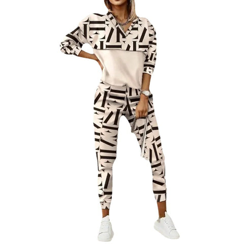 Women's Fashion Casual Printing Long Sleeve Trousers Sweaters