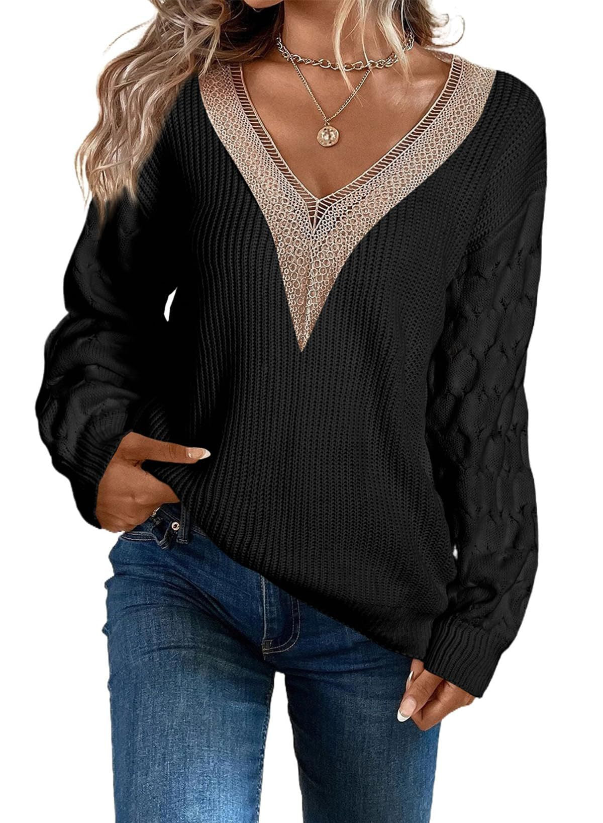 Attractive Fashion Sexy Lace Knitted Pullover Sweaters