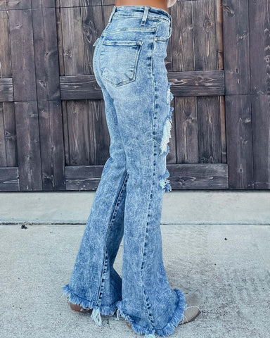 Women's Unique Casual Autumn Ripped Tassel Jeans