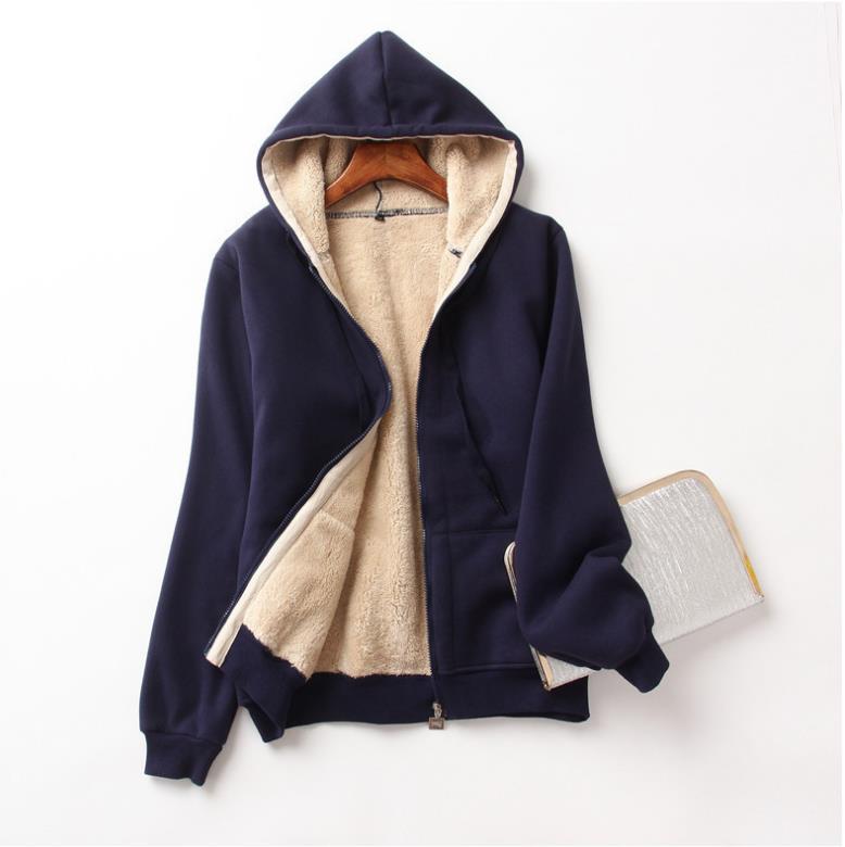Women's Plush Hooded Long Sleeve Solid Color Hoodie Sweaters