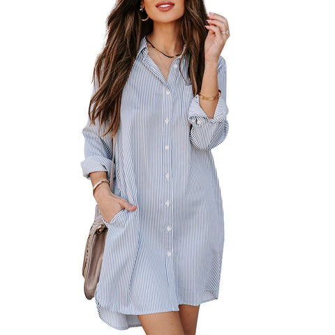 Women's Long Striped Solid Color Casual Elegant Blouses