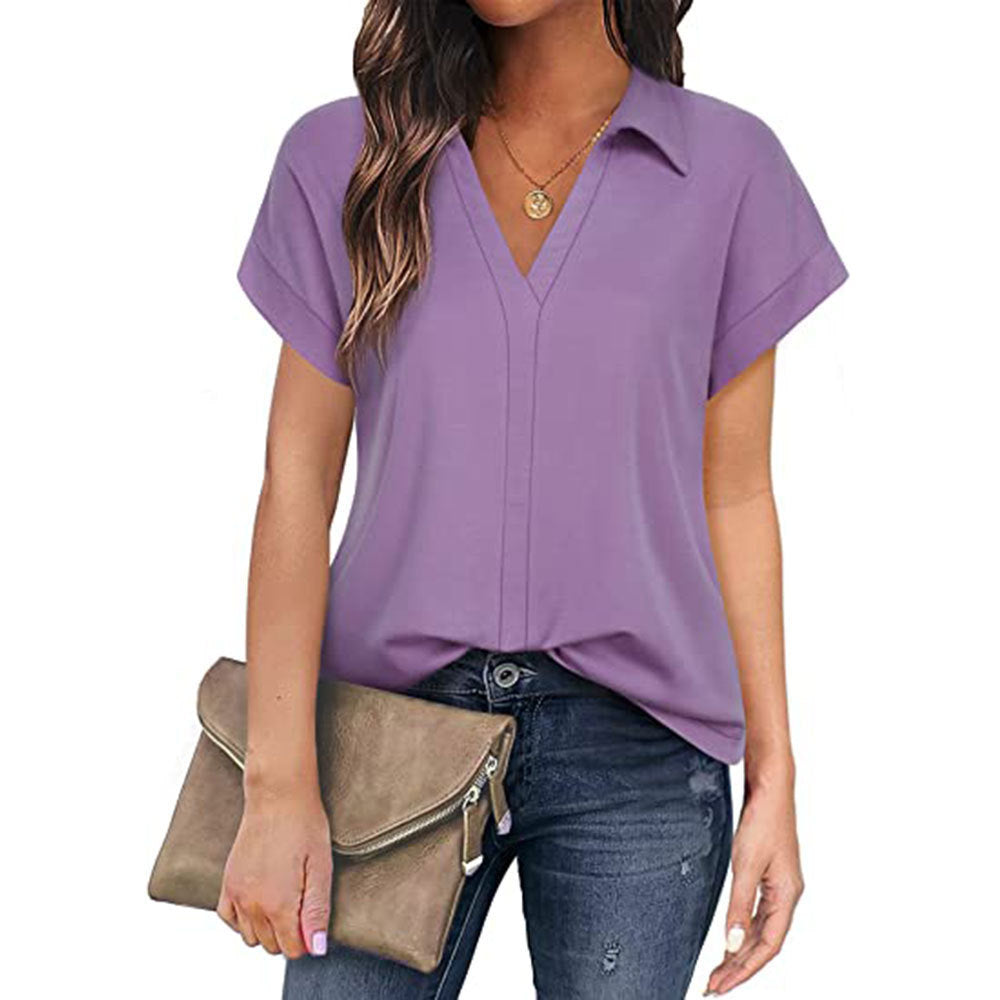 Women's Solid Color Business Casual Short-sleeved Shirt Blouses