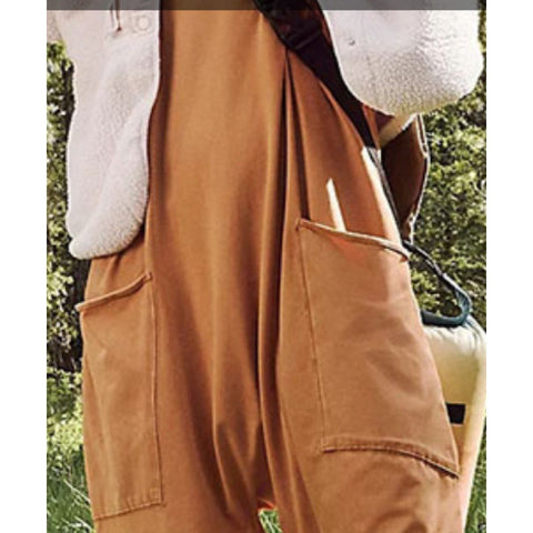 Women's Zip Pocket Suspender Trousers Bib Jumpsuits