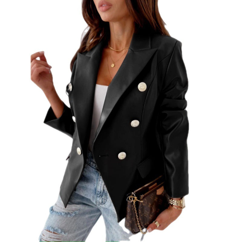 Long Sleeve Double Breasted Fashion Leather Jackets