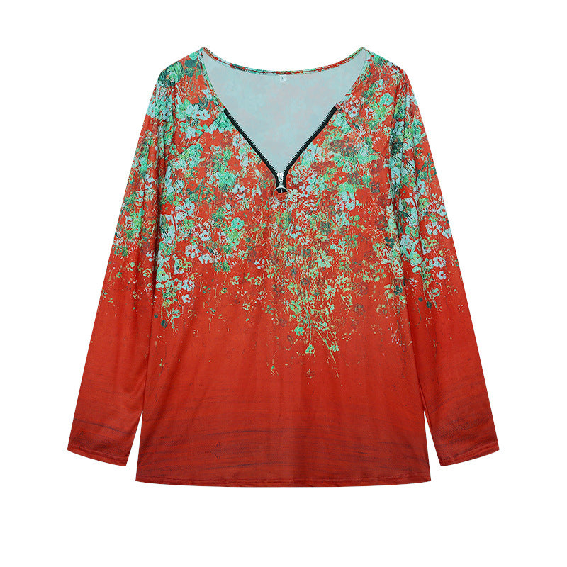 Women's Casual Classic Floral Zipper T-shirt Sweaters