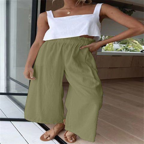 Pantalon long en bois à jambes larges pour femmes