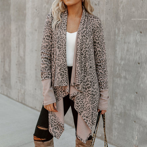 Women's Leopard Print Long Sleeve Tup Autumn Mid-length Contrast Knitwear