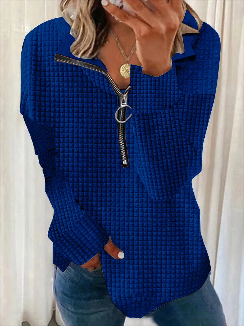 Women's Solid Color Pullover Loose Zip Hoodie Sweaters