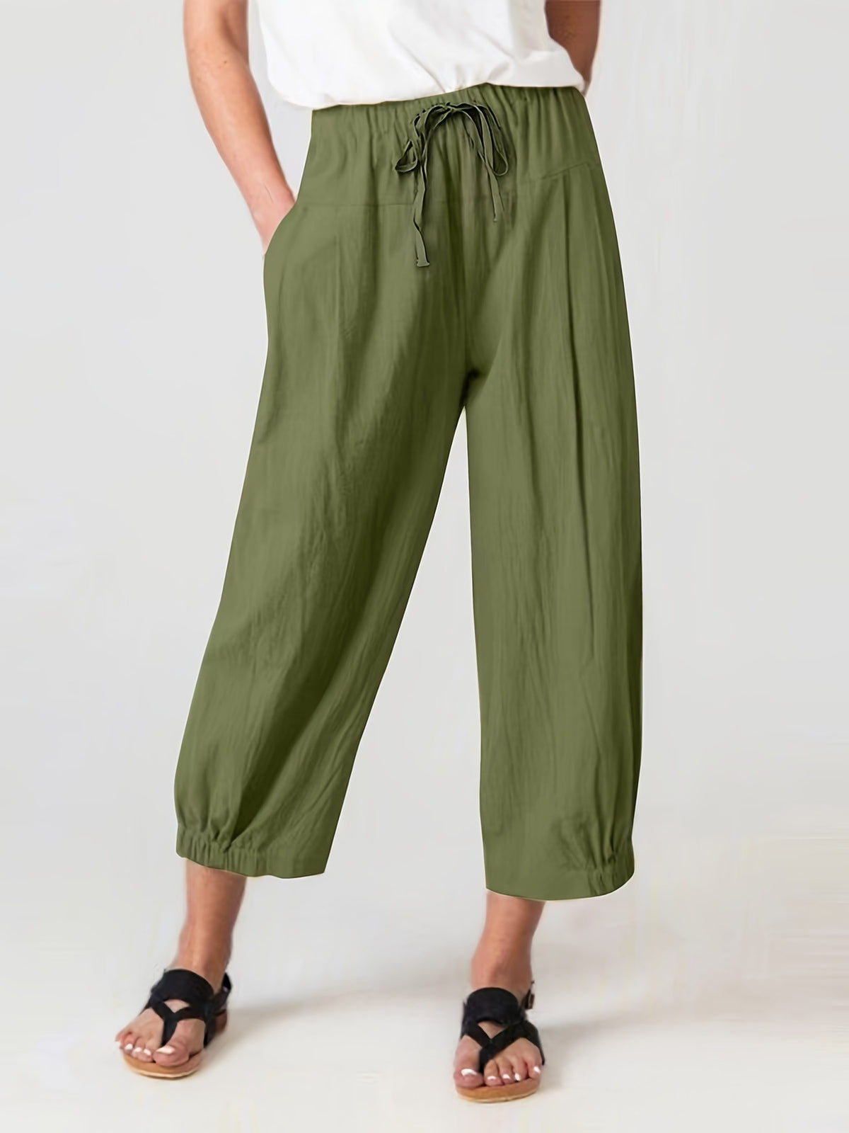 Women's And Linen Summer Cropped Pocket Casual Pants