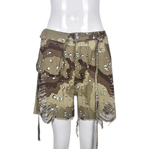 Damen-Sommerjeans mit hoher Taille, Camouflage-Waschung, personalisierbar