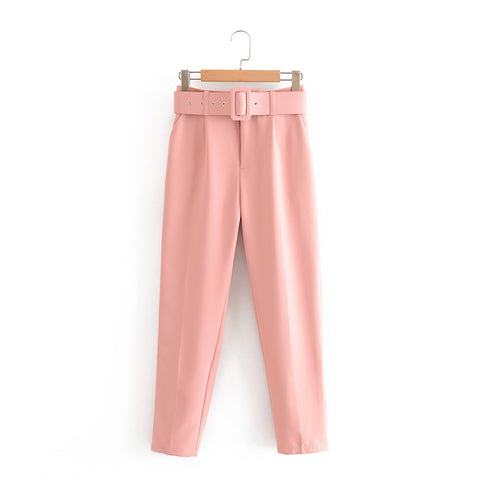 Women's Slimming With Belt High Waist Casual Pants