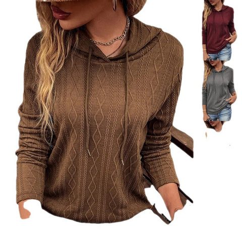 Women's Autumn Long-sleeved Hooded Drawstring Pullover Knitwear