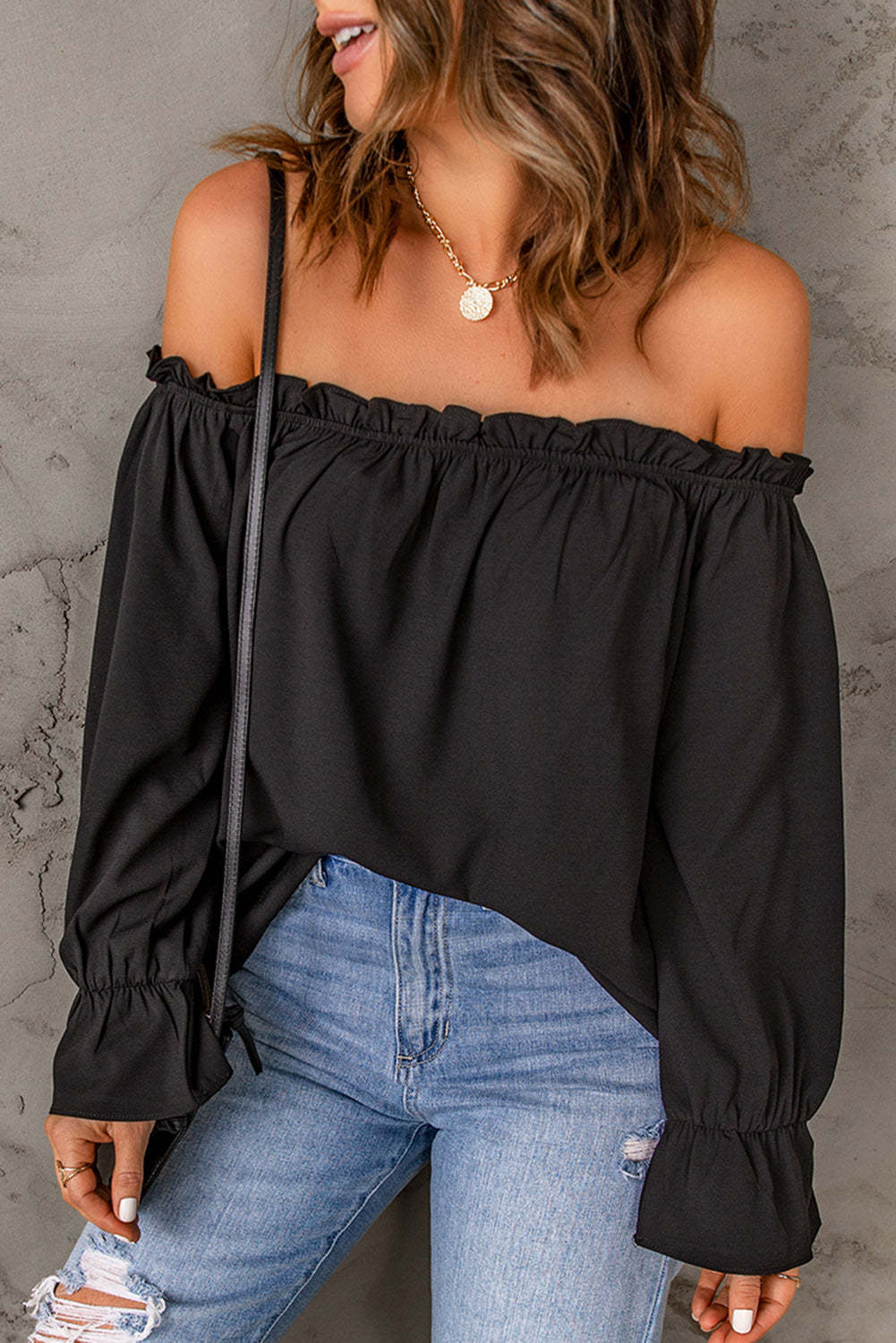Women's Off-neck Solid Color Pullover Sexy Off-the-shoulder Blouses