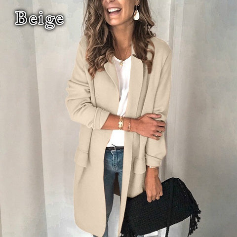 Women's Solid Color Long Sleeve Faux Pocket Blazers