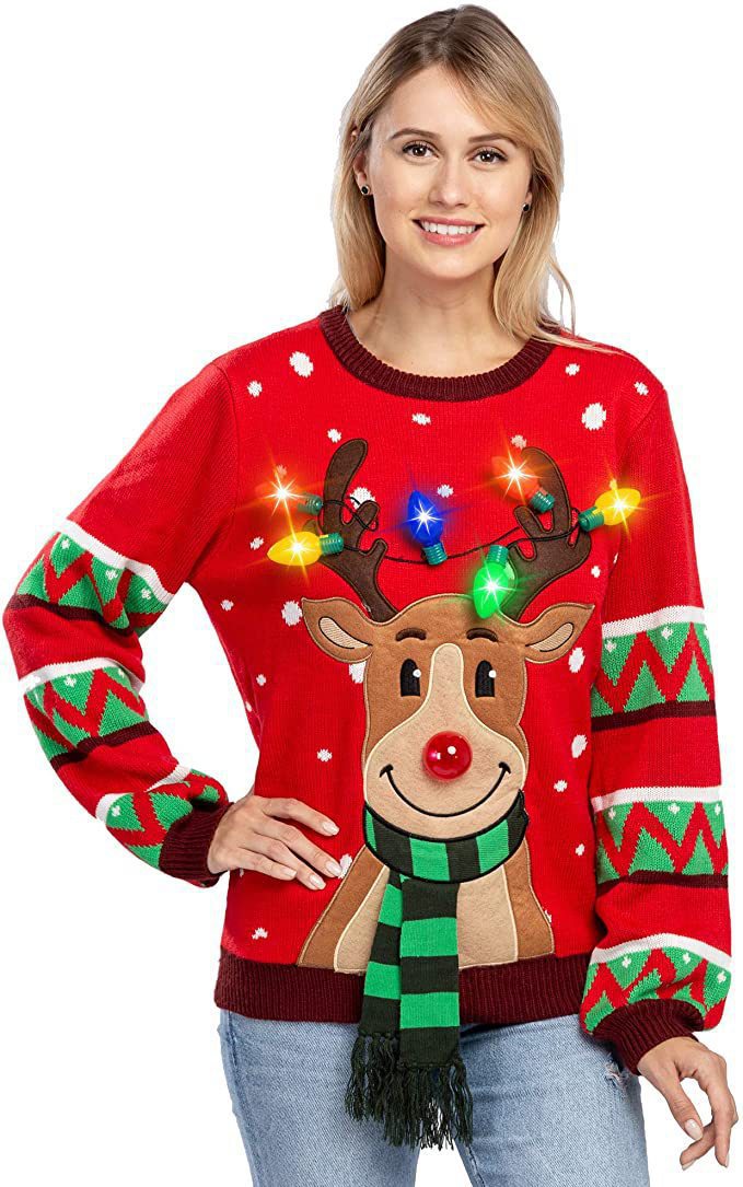 Christmas Elk Novel Atmosphere With Lights Sweaters