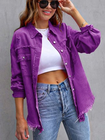 Women's Cool Mid-length Ripped Loose Denim Jackets