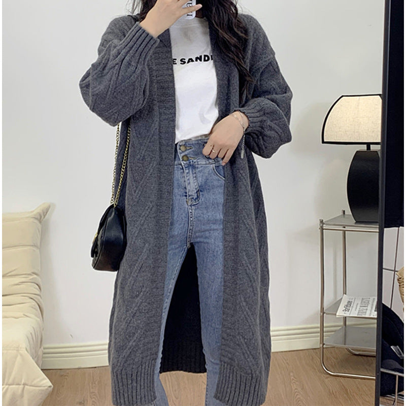 Women's Lazy Plaid Twist Mid-length Thick Loose Knitwear