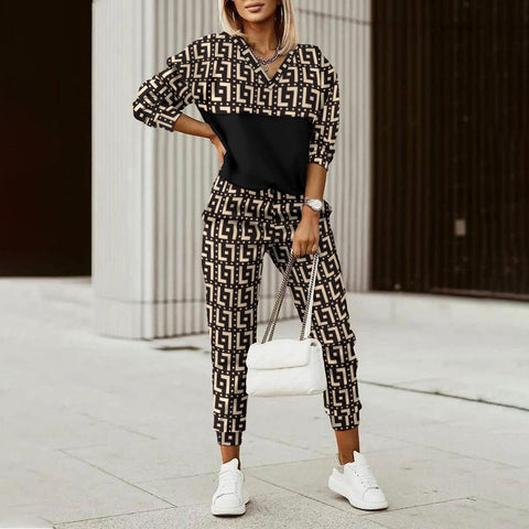 Women's Fashion Casual Printing Long Sleeve Trousers Sweaters