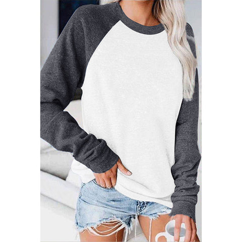 Women's Summer Round Neck Stitching Long Sleeve Polyester Fiber Blouses