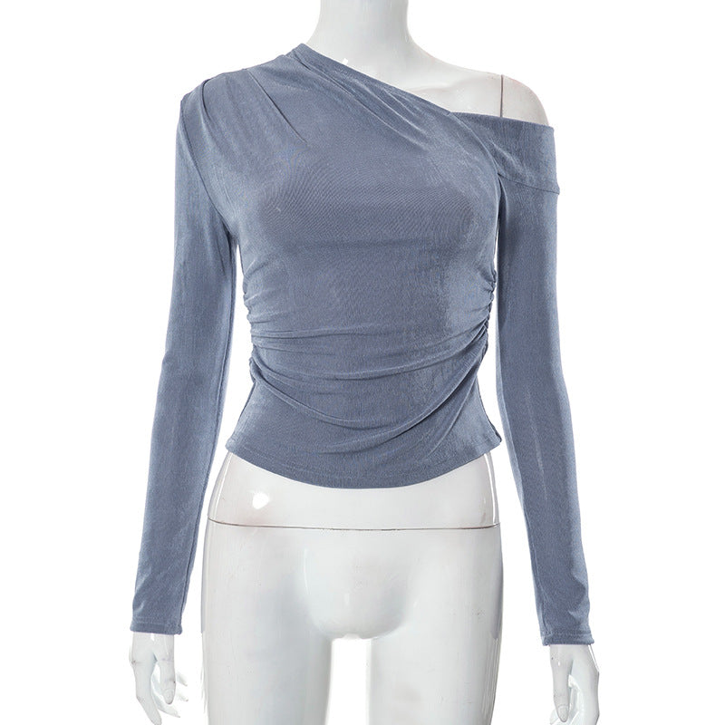 Women's Autumn Solid Color Asymmetric Cold-shoulder Long Blouses