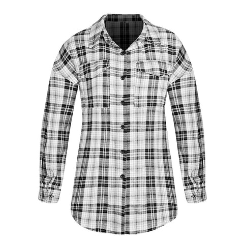 Women's Long-sleeved Plaid Button Shirt With Full Blouses
