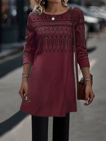 Classic Slouchy Printed Long-sleeved Mid-length Knitted Knitwear