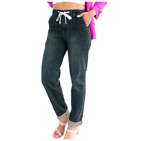 Damen-Jeans mit ausgewaschenem, modischem Stretch-Anteil und elastischem Bund